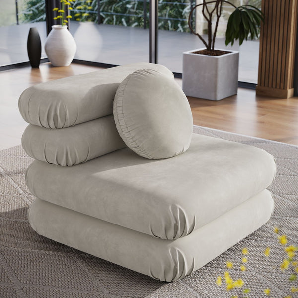 Modway Furniture Jubilee Modway Modular Velvet Armless Lounge Chair with Tufted Cushions for Living Room Almond EEI-6896-ALM