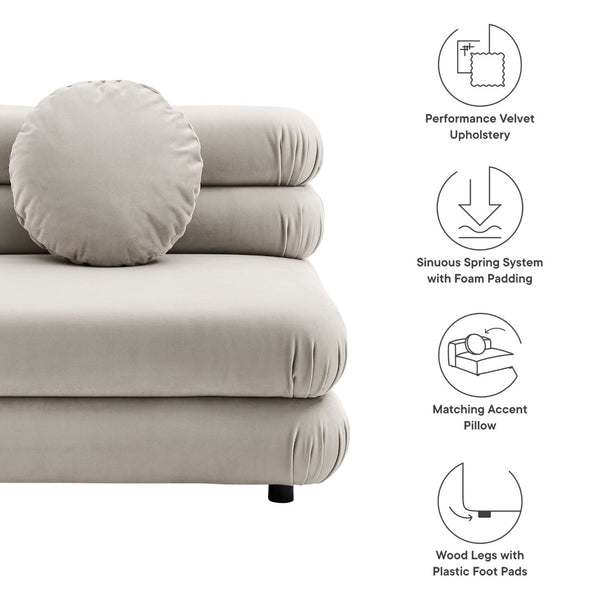 Modway Furniture Jubilee Modway Modular Velvet Armless Lounge Chair with Tufted Cushions for Living Room Almond EEI-6896-ALM
