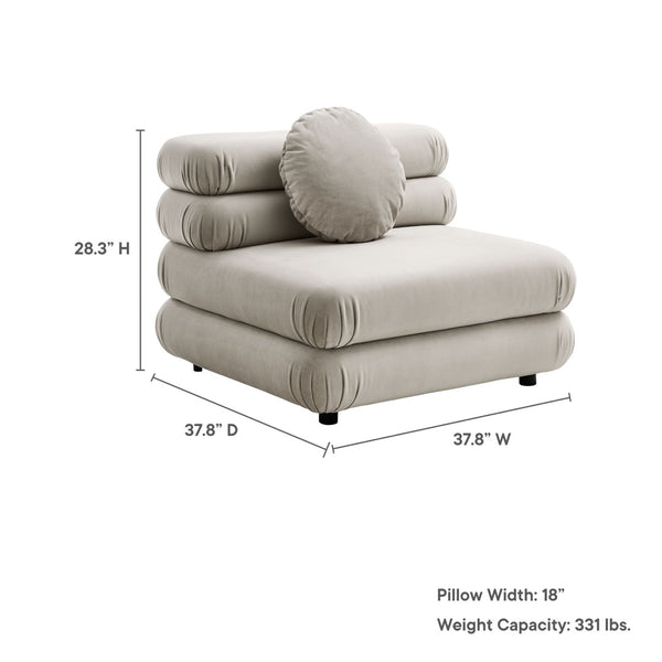 Modway Furniture Jubilee Modway Modular Velvet Armless Lounge Chair with Tufted Cushions for Living Room Almond EEI-6896-ALM