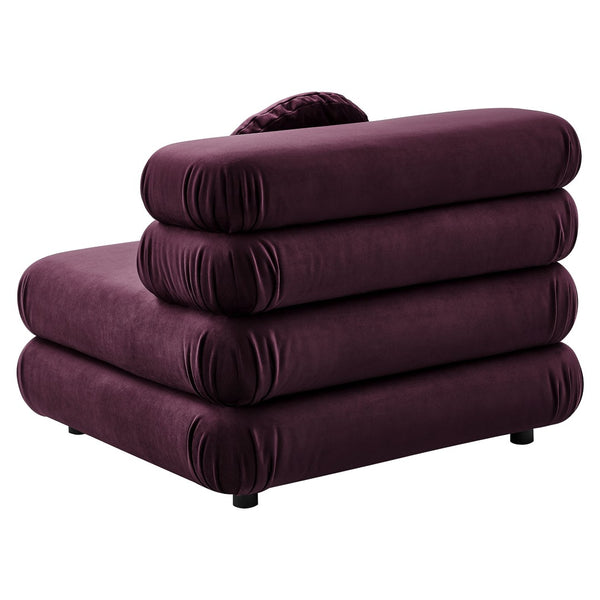 Modway Furniture Jubilee Modway Modular Velvet Armless Lounge Chair with Tufted Cushions for Living Room Mulberry EEI-6896-MUL