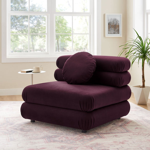 Modway Furniture Jubilee Modway Modular Velvet Armless Lounge Chair with Tufted Cushions for Living Room Mulberry EEI-6896-MUL