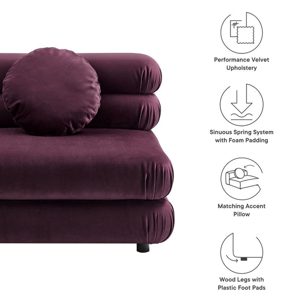 Modway Furniture Jubilee Modway Modular Velvet Armless Lounge Chair with Tufted Cushions for Living Room Mulberry EEI-6896-MUL