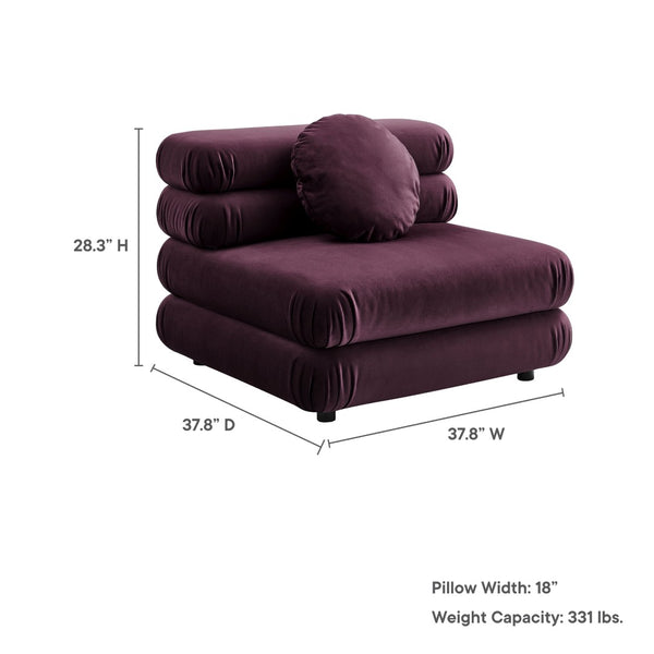 Modway Furniture Jubilee Modway Modular Velvet Armless Lounge Chair with Tufted Cushions for Living Room Mulberry EEI-6896-MUL
