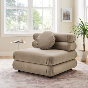 Modway Furniture Jubilee Modway Modular Velvet Armless Lounge Chair with Tufted Cushions for Living Room Taupe EEI-6896-TAU