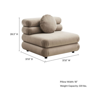 Modway Furniture Jubilee Modway Modular Velvet Armless Lounge Chair with Tufted Cushions for Living Room Taupe EEI-6896-TAU