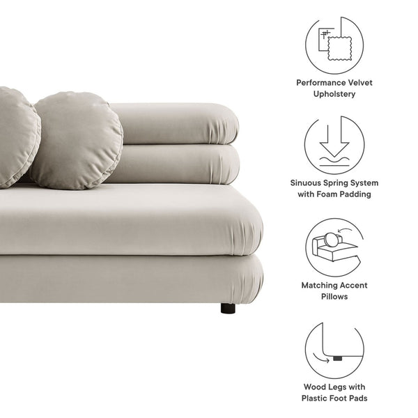 Modway Furniture Jubilee Modway Modular Velvet Loveseat Tufted Cushions Retro Mid-century Living Room Almond EEI-6897-ALM