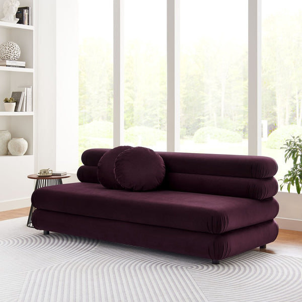Modway Furniture Jubilee Modway Modular Velvet Loveseat Tufted Cushions Retro Mid-century Living Room Mulberry EEI-6897-MUL