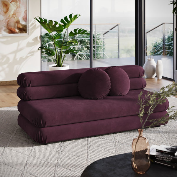 Modway Furniture Jubilee Modway Modular Velvet Loveseat Tufted Cushions Retro Mid-century Living Room Mulberry EEI-6897-MUL
