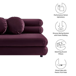 Modway Furniture Jubilee Modway Modular Velvet Loveseat Tufted Cushions Retro Mid-century Living Room Mulberry EEI-6897-MUL
