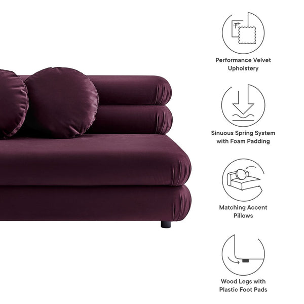 Modway Furniture Jubilee Modway Modular Velvet Loveseat Tufted Cushions Retro Mid-century Living Room Mulberry EEI-6897-MUL
