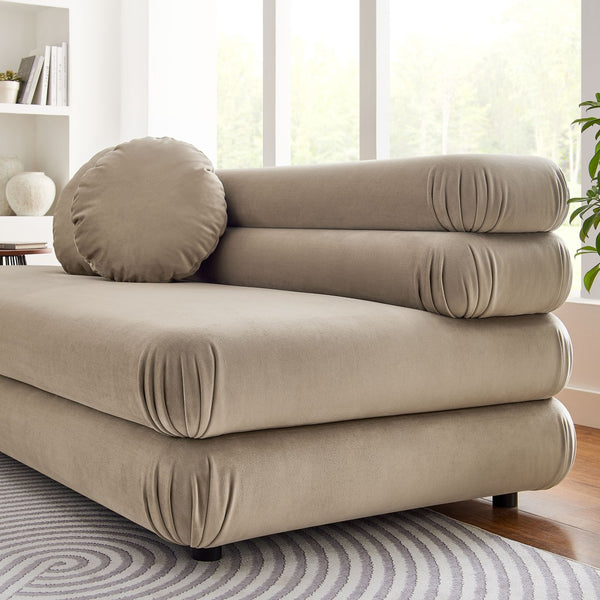 Modway Furniture Jubilee Modway Modular Velvet Loveseat Tufted Cushions Retro Mid-century Living Room Taupe EEI-6897-TAU