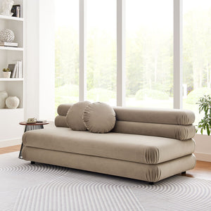 Modway Furniture Jubilee Modway Modular Velvet Loveseat Tufted Cushions Retro Mid-century Living Room Taupe EEI-6897-TAU