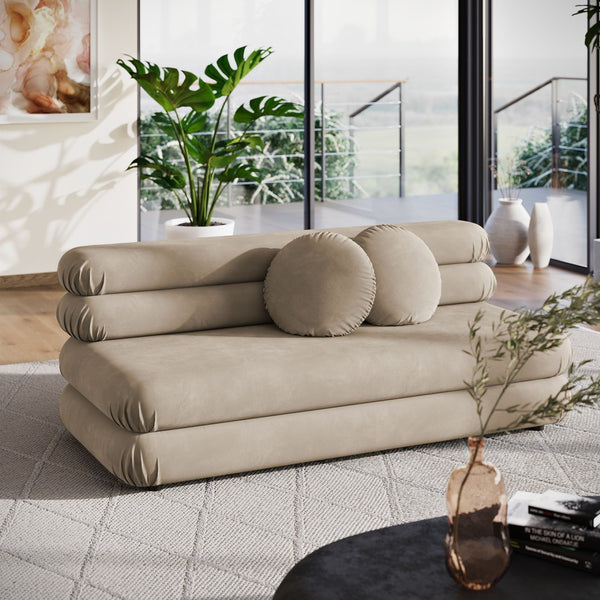 Modway Furniture Jubilee Modway Modular Velvet Loveseat Tufted Cushions Retro Mid-century Living Room Taupe EEI-6897-TAU