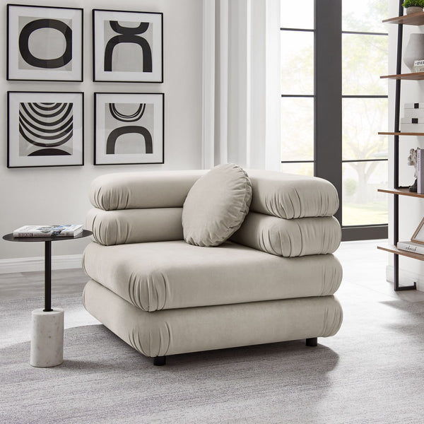 Modway Furniture Jubilee Modway Modular Corner Lounge Chair in Stain Resistant Performance Velvet Retro Style Almond EEI-6898-ALM