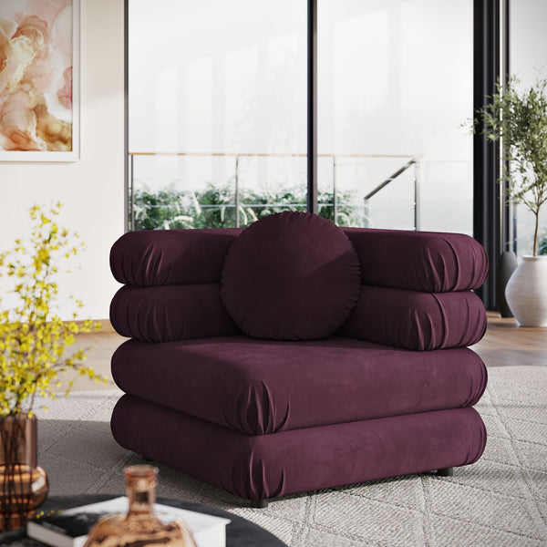 Modway Furniture Jubilee Modway Modular Corner Lounge Chair in Stain Resistant Performance Velvet Retro Style Mulberry EEI-6898-MUL