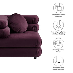 Modway Furniture Jubilee Modway Modular Corner Lounge Chair in Stain Resistant Performance Velvet Retro Style Mulberry EEI-6898-MUL