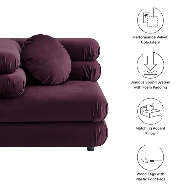 Modway Furniture Jubilee Modway Modular Corner Lounge Chair in Stain Resistant Performance Velvet Retro Style Mulberry EEI-6898-MUL