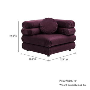 Modway Furniture Jubilee Modway Modular Corner Lounge Chair in Stain Resistant Performance Velvet Retro Style Mulberry EEI-6898-MUL