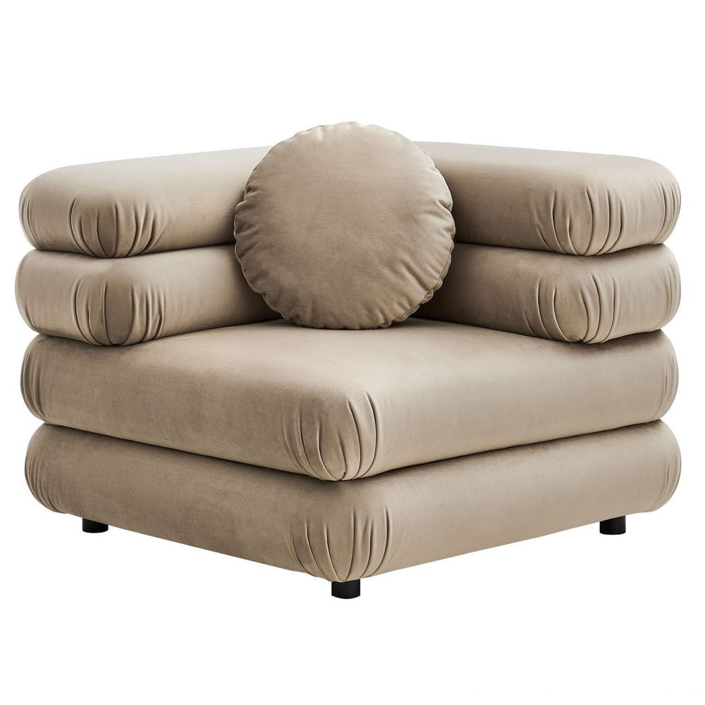 Modway Furniture Jubilee Modway Modular Corner Lounge Chair in Stain Resistant Performance Velvet Retro Style Taupe EEI-6898-TAU