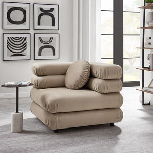 Modway Furniture Jubilee Modway Modular Corner Lounge Chair in Stain Resistant Performance Velvet Retro Style Taupe EEI-6898-TAU