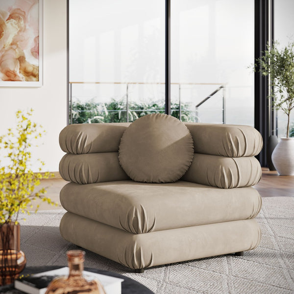 Modway Furniture Jubilee Modway Modular Corner Lounge Chair in Stain Resistant Performance Velvet Retro Style Taupe EEI-6898-TAU