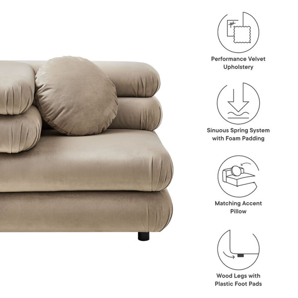 Modway Furniture Jubilee Modway Modular Corner Lounge Chair in Stain Resistant Performance Velvet Retro Style Taupe EEI-6898-TAU