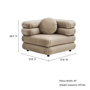Modway Furniture Jubilee Modway Modular Corner Lounge Chair in Stain Resistant Performance Velvet Retro Style Taupe EEI-6898-TAU