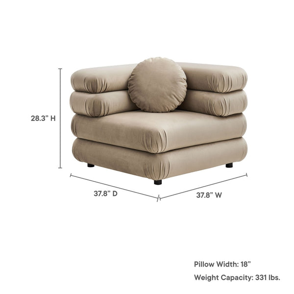 Modway Furniture Jubilee Modway Modular Corner Lounge Chair in Stain Resistant Performance Velvet Retro Style Taupe EEI-6898-TAU