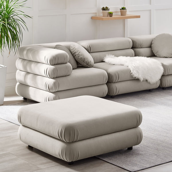 Modway Furniture Jubilee Modular Performance Velvet Tufted Ottoman for Living Room Sectional Seating Almond EEI-6899-ALM