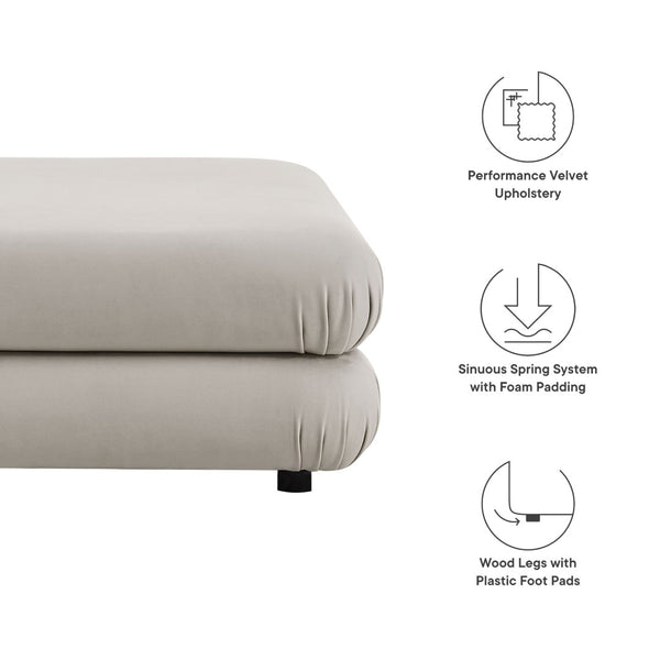Modway Furniture Jubilee Modular Performance Velvet Tufted Ottoman for Living Room Sectional Seating Almond EEI-6899-ALM