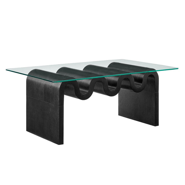 Modway Furniture Ondine Glass Top Coffee Table – Striking Wave-Shape Design with Clear Tempered Glass Surface & Stability Black EEI-6900-BLK