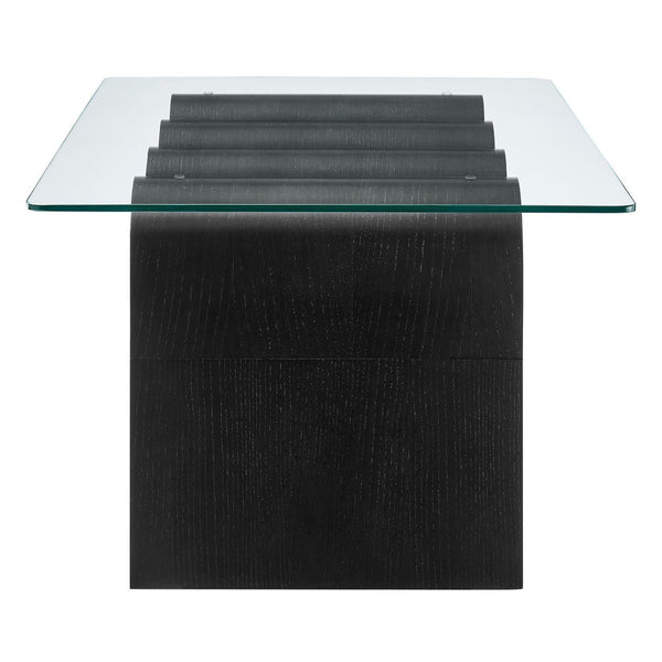 Modway Furniture Ondine Glass Top Coffee Table – Striking Wave-Shape Design with Clear Tempered Glass Surface & Stability Black EEI-6900-BLK