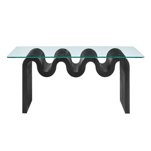 Modway Furniture Ondine Glass Top Coffee Table – Striking Wave-Shape Design with Clear Tempered Glass Surface & Stability Black EEI-6900-BLK