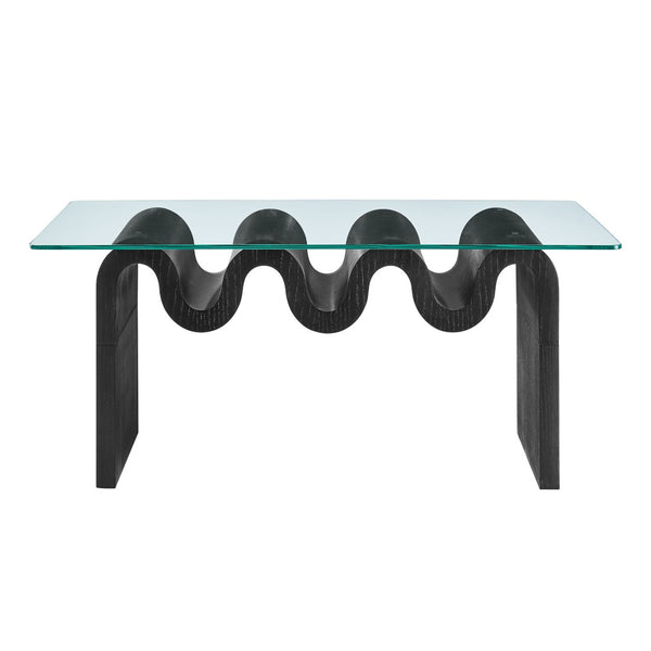 Modway Furniture Ondine Glass Top Coffee Table – Striking Wave-Shape Design with Clear Tempered Glass Surface & Stability Black EEI-6900-BLK