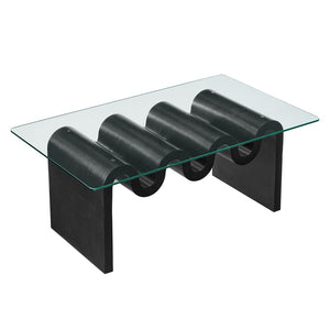 Modway Furniture Ondine Glass Top Coffee Table – Striking Wave-Shape Design with Clear Tempered Glass Surface & Stability Black EEI-6900-BLK