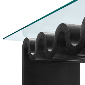 Modway Furniture Ondine Glass Top Coffee Table – Striking Wave-Shape Design with Clear Tempered Glass Surface & Stability Black EEI-6900-BLK