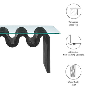 Modway Furniture Ondine Glass Top Coffee Table – Striking Wave-Shape Design with Clear Tempered Glass Surface & Stability Black EEI-6900-BLK