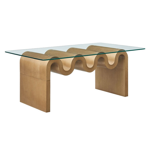 Modway Furniture Ondine Glass Top Coffee Table – Striking Wave-Shape Design with Clear Tempered Glass Surface & Stability Natural EEI-6900-NAT