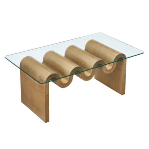 Modway Furniture Ondine Glass Top Coffee Table – Striking Wave-Shape Design with Clear Tempered Glass Surface & Stability Natural EEI-6900-NAT