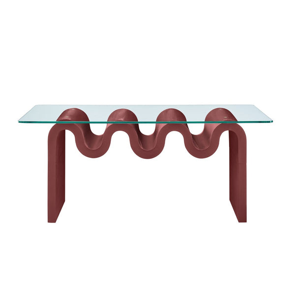 Modway Furniture Ondine Glass Top Coffee Table – Striking Wave-Shape Design with Clear Tempered Glass Surface & Stability Spiced Apple EEI-6900-SPA