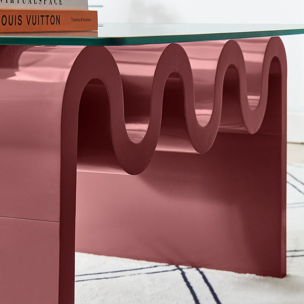 Modway Furniture Ondine Glass Top Coffee Table – Striking Wave-Shape Design with Clear Tempered Glass Surface & Stability Spiced Apple EEI-6900-SPA