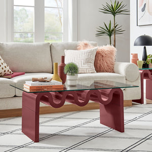 Modway Furniture Ondine Glass Top Coffee Table – Striking Wave-Shape Design with Clear Tempered Glass Surface & Stability Spiced Apple EEI-6900-SPA