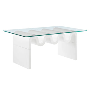 Modway Furniture Ondine Glass Top Coffee Table – Striking Wave-Shape Design with Clear Tempered Glass Surface & Stability White EEI-6900-WHI