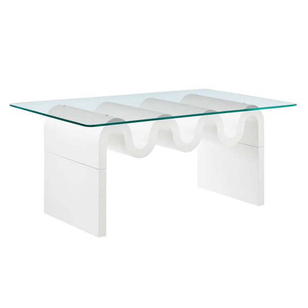 Modway Furniture Ondine Glass Top Coffee Table – Striking Wave-Shape Design with Clear Tempered Glass Surface & Stability White EEI-6900-WHI