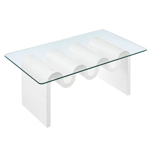 Modway Furniture Ondine Glass Top Coffee Table – Striking Wave-Shape Design with Clear Tempered Glass Surface & Stability White EEI-6900-WHI