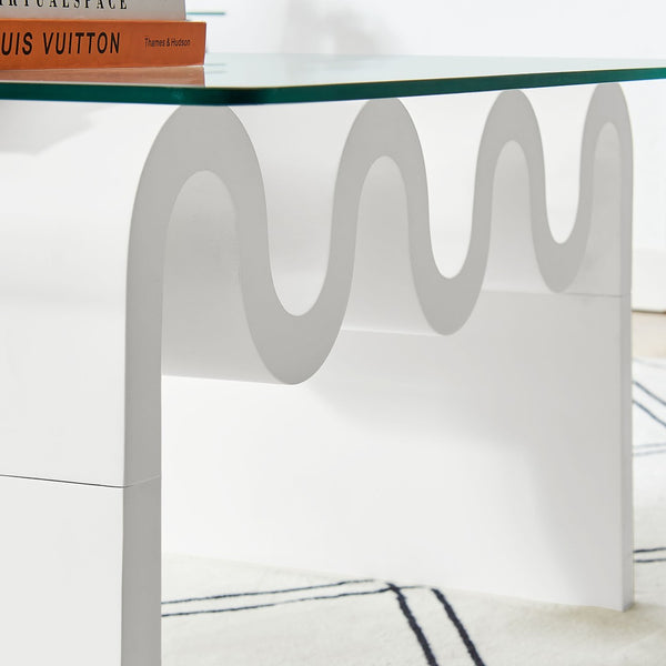 Modway Furniture Ondine Glass Top Coffee Table – Striking Wave-Shape Design with Clear Tempered Glass Surface & Stability White EEI-6900-WHI