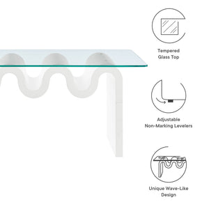 Modway Furniture Ondine Glass Top Coffee Table – Striking Wave-Shape Design with Clear Tempered Glass Surface & Stability White EEI-6900-WHI