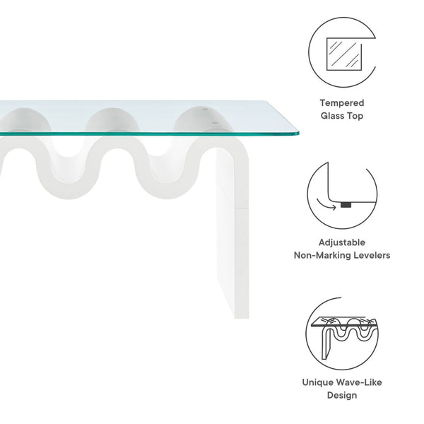 Modway Furniture Ondine Glass Top Coffee Table – Striking Wave-Shape Design with Clear Tempered Glass Surface & Stability White EEI-6900-WHI