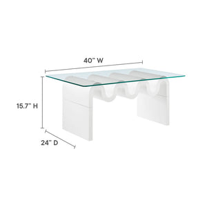 Modway Furniture Ondine Glass Top Coffee Table – Striking Wave-Shape Design with Clear Tempered Glass Surface & Stability White EEI-6900-WHI