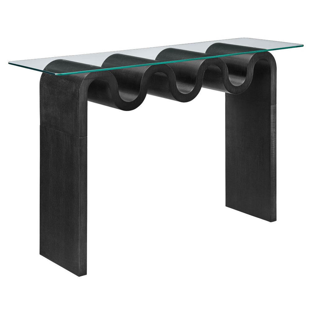 Modway Furniture Ondine Glass Top Console Table - Retro-Modern Design with Wave-Shaped Base for Stylish Interiors Black EEI-6901-BLK